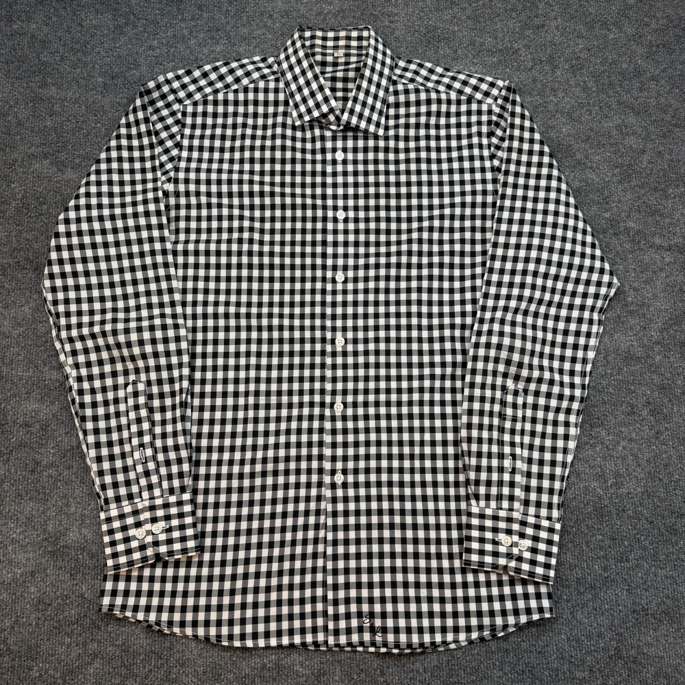 State & Liberty Shirt Mens Medium Black White Gingham Check Dress Performance